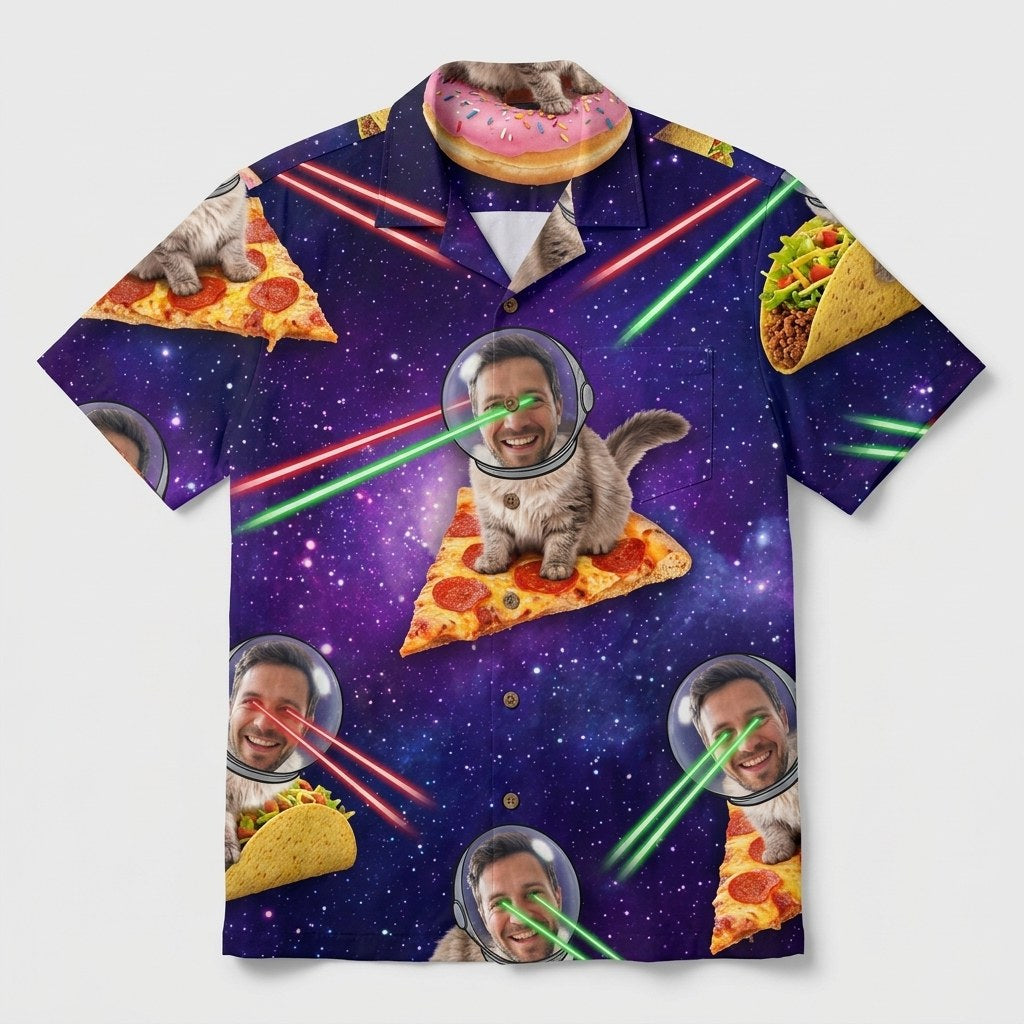 Hawaiian Shirt Space Cat Face studio