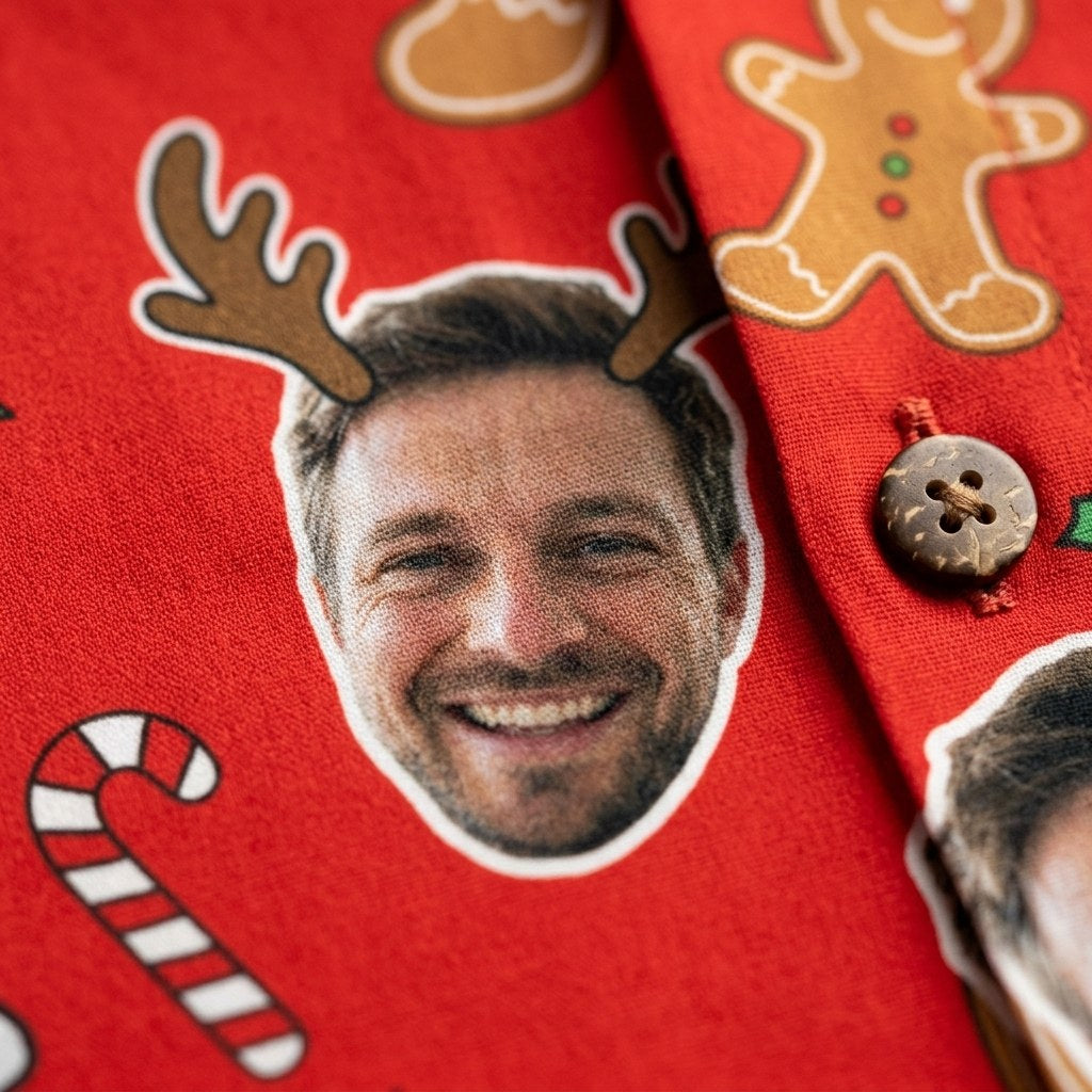 Hawaiian Shirt Christmas Face detail