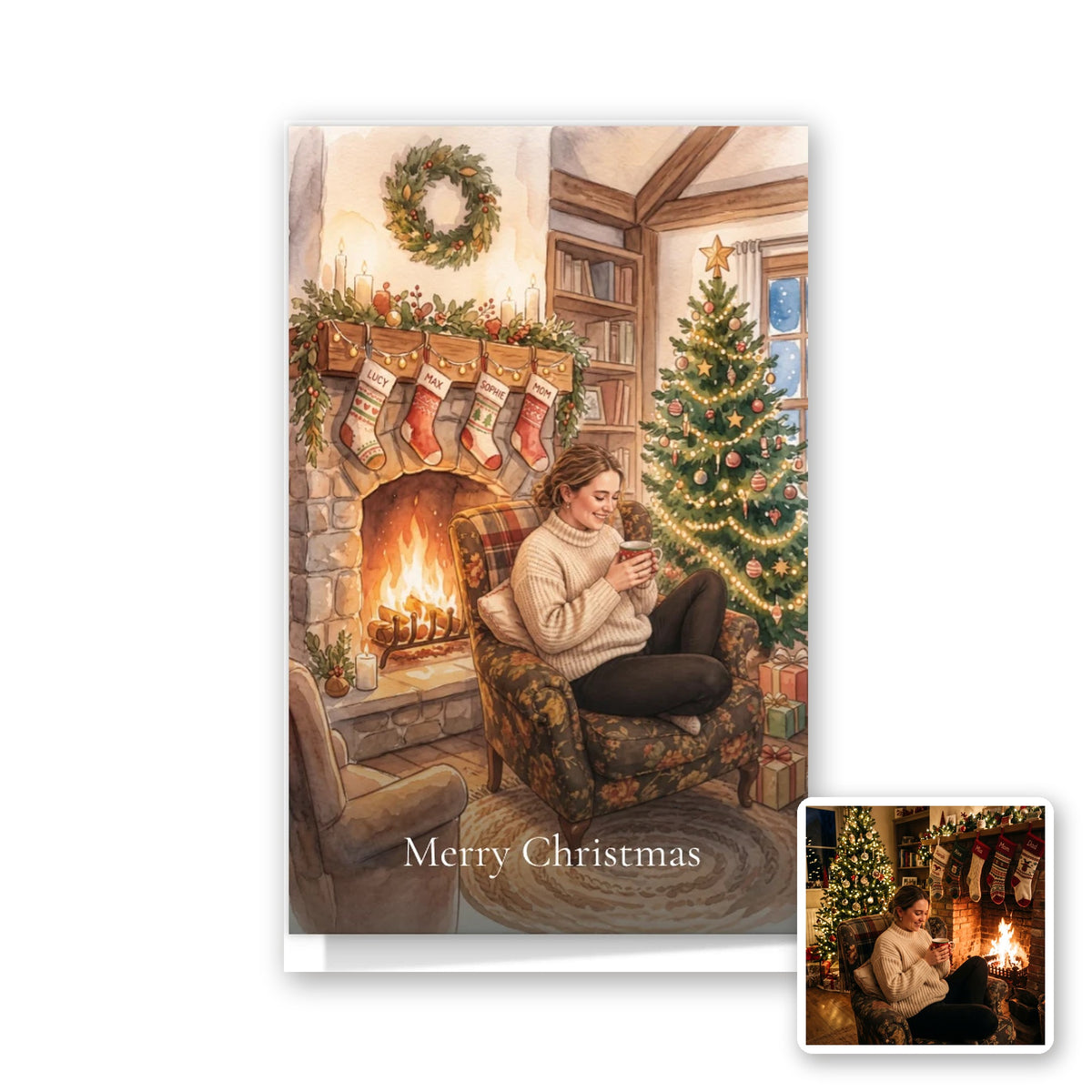 Christmas Watercolor Fireplace