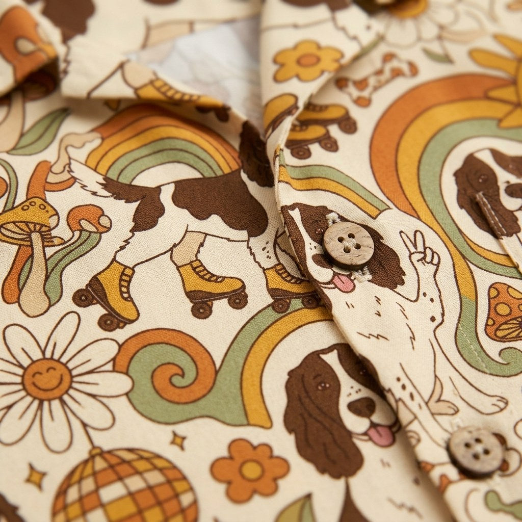 Hawaiian Shirt Groovy Dog detail