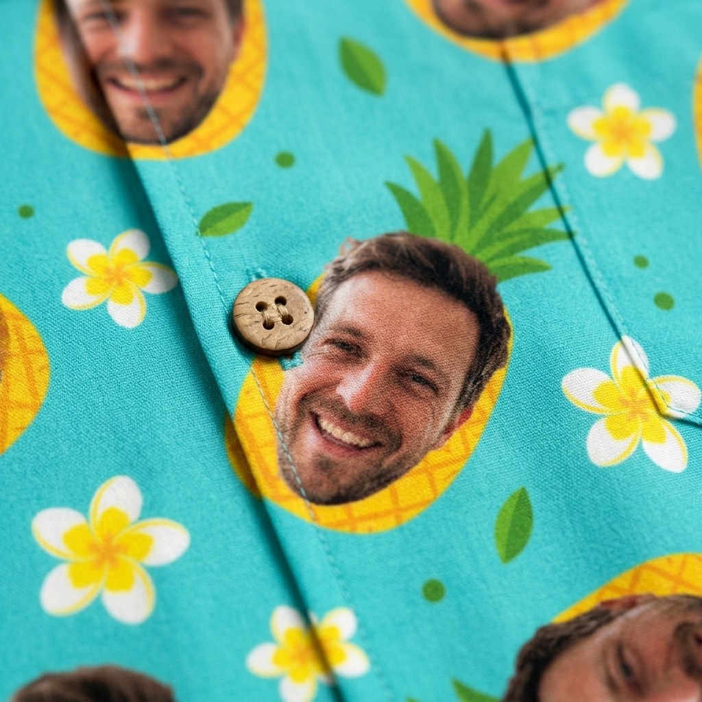 Hawaiian Shirt Pineapple Face detail